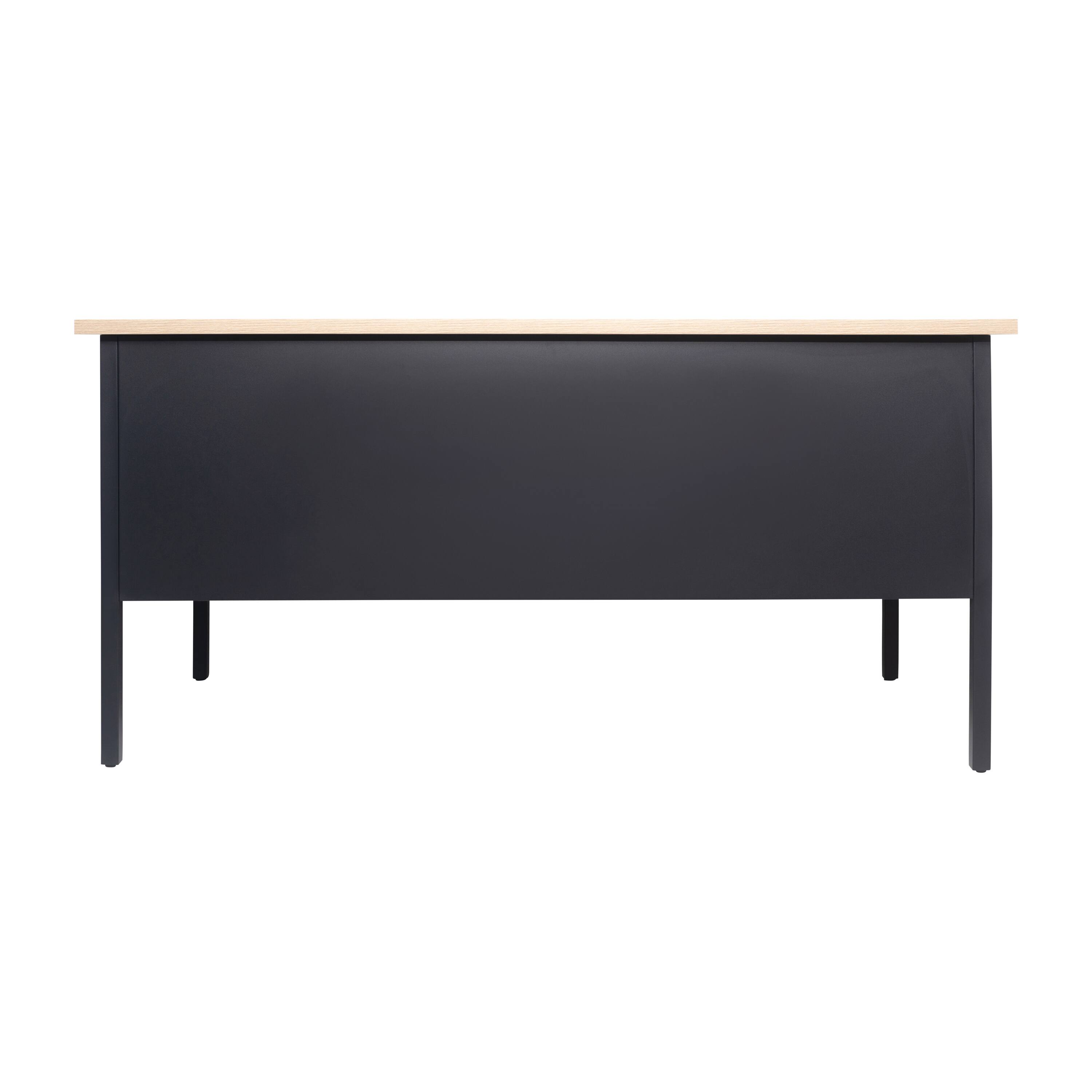 Back. Flash Furniture - Cambridge Commercial Grade 30x60 Right Side Single Pedestal Desk with 3 Locking Drawers, White Oak Top and Black Frame - Brown.