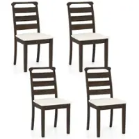 Costway - Modern Dining Chair Set of 4 Upholstered Farmhouse Chairs with Rubber Wood Frame - Brown + White - Front_Zoom
