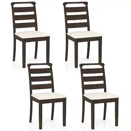 Front. Costway - Modern Dining Chair Set of 4 Upholstered Farmhouse Chairs with Rubber Wood Frame - Brown + White.