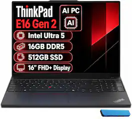 Lenovo - Upgraded - ThinkPad E16 Gen 2 16" WUXGA Business Laptop - AI PC - Core Ultra5 - 16GB RAM - 512GB SSD - Thunderbolt - Win 11Pro - Jet Black