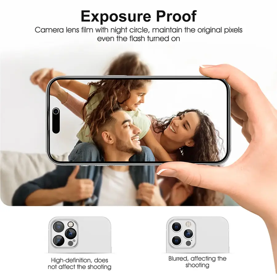 Exposure Proof Camera lens film with night circle, maintains the original pixels even the flash turned on. High-definition, does not affect the shooting. Blurred, affecting the shooting.