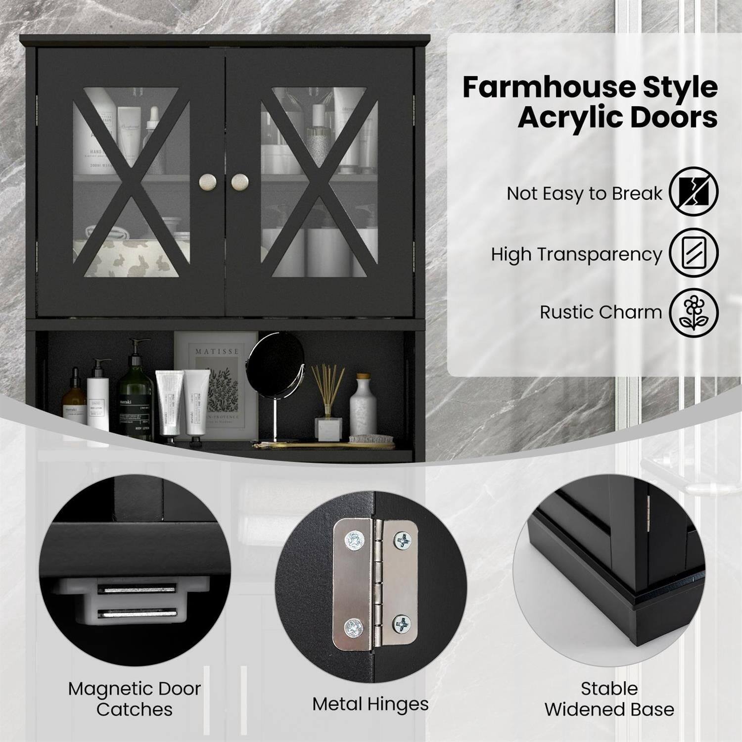 Farmhouse Style Acrylic Doors

- Not Easy to Break
- High Transparency
- Rustic Charm
- Magnetic Door Catches
- Metal Hinges
- Stable Widened Base