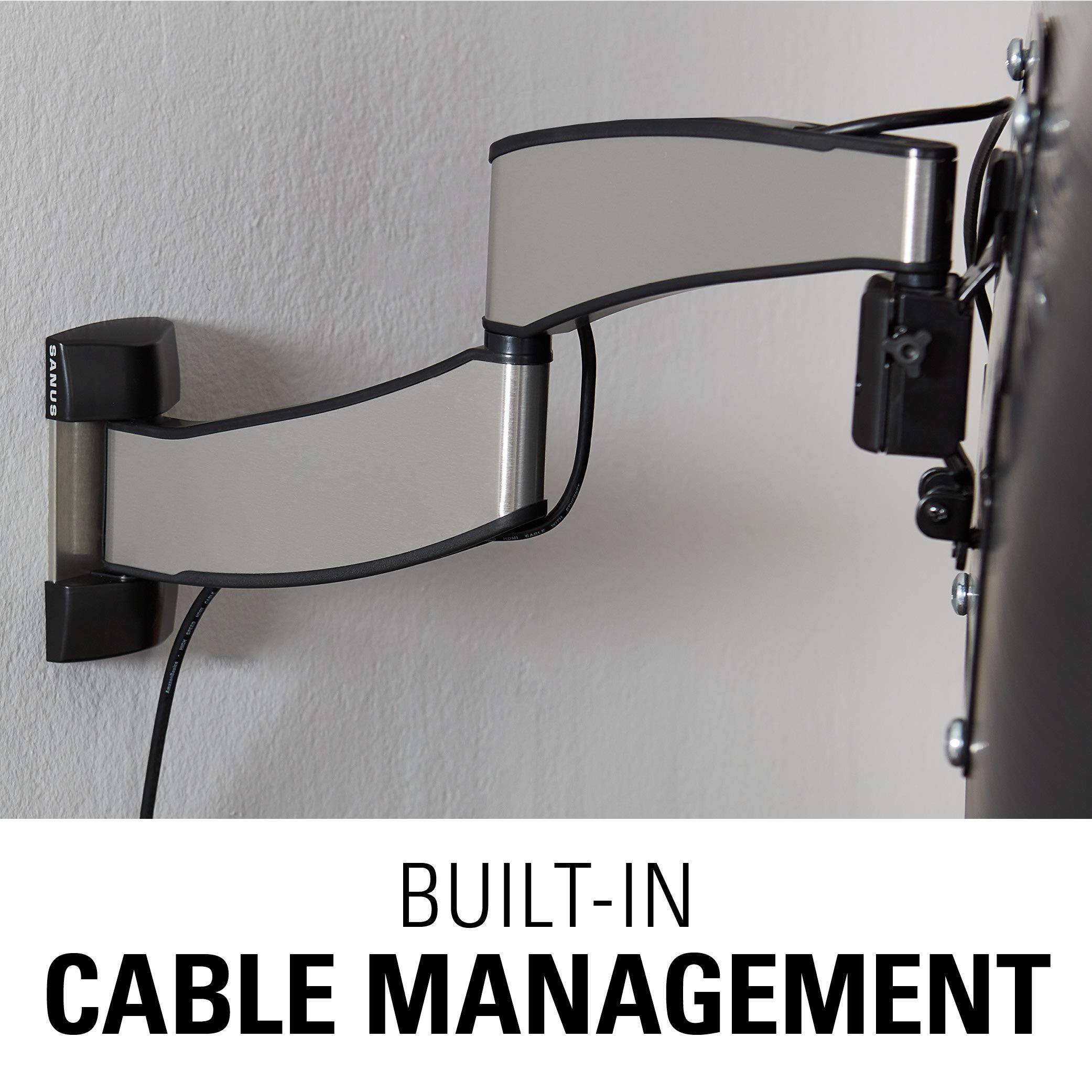 The text on the image should be grouped and corrected as follows:

**SANUS BUILT-IN CABLE MANAGEMENT**

**BUILT-IN CABLE MANAGEMENT**