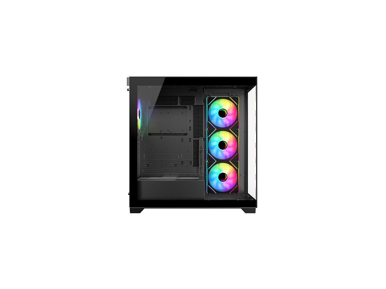 Alt View 8. DIYPC - DIYPC Vanguard-F2-BK - Black ATX Full Tower w/ USB3.0/Type C, Tempered Glass, 4x140mm ARGB Fans, BTF Support - Black.