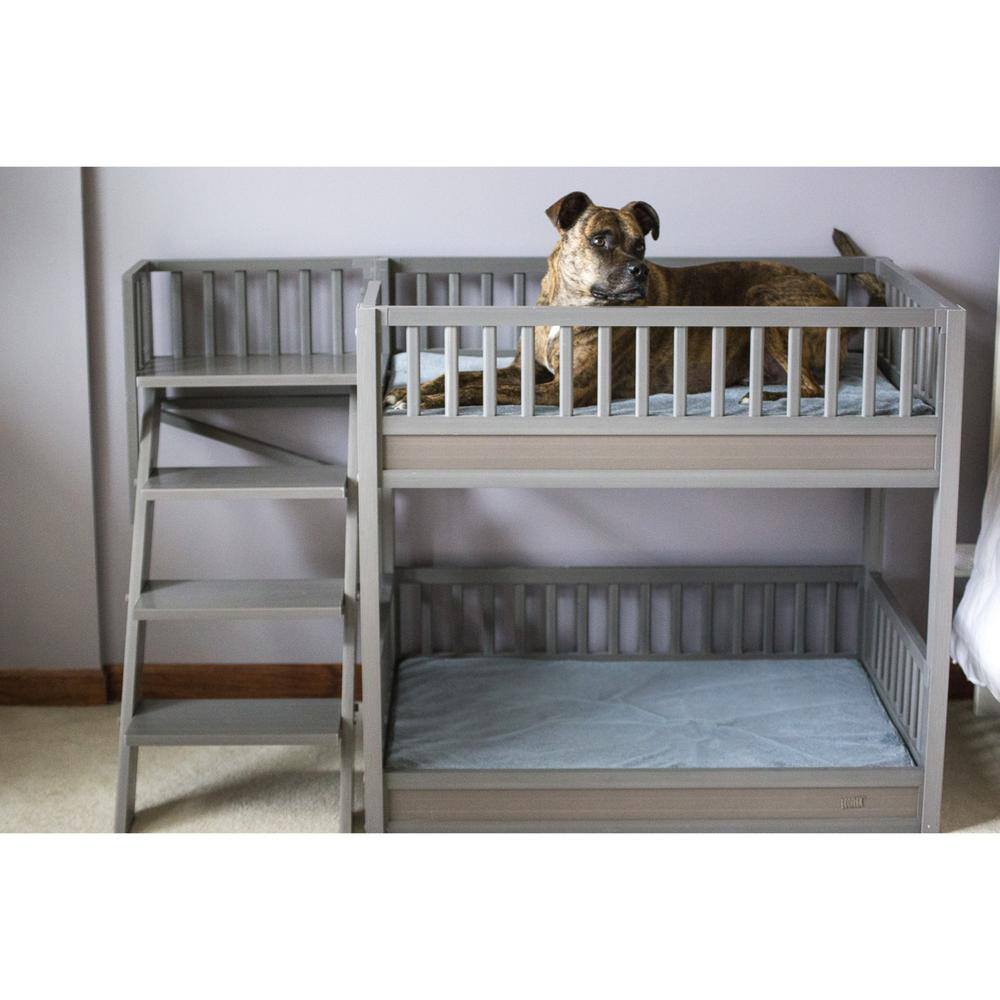 Left. New Age Pet - ECOFLEX Dog Bunk Bed with Removable Cushions - Grey - Grey.