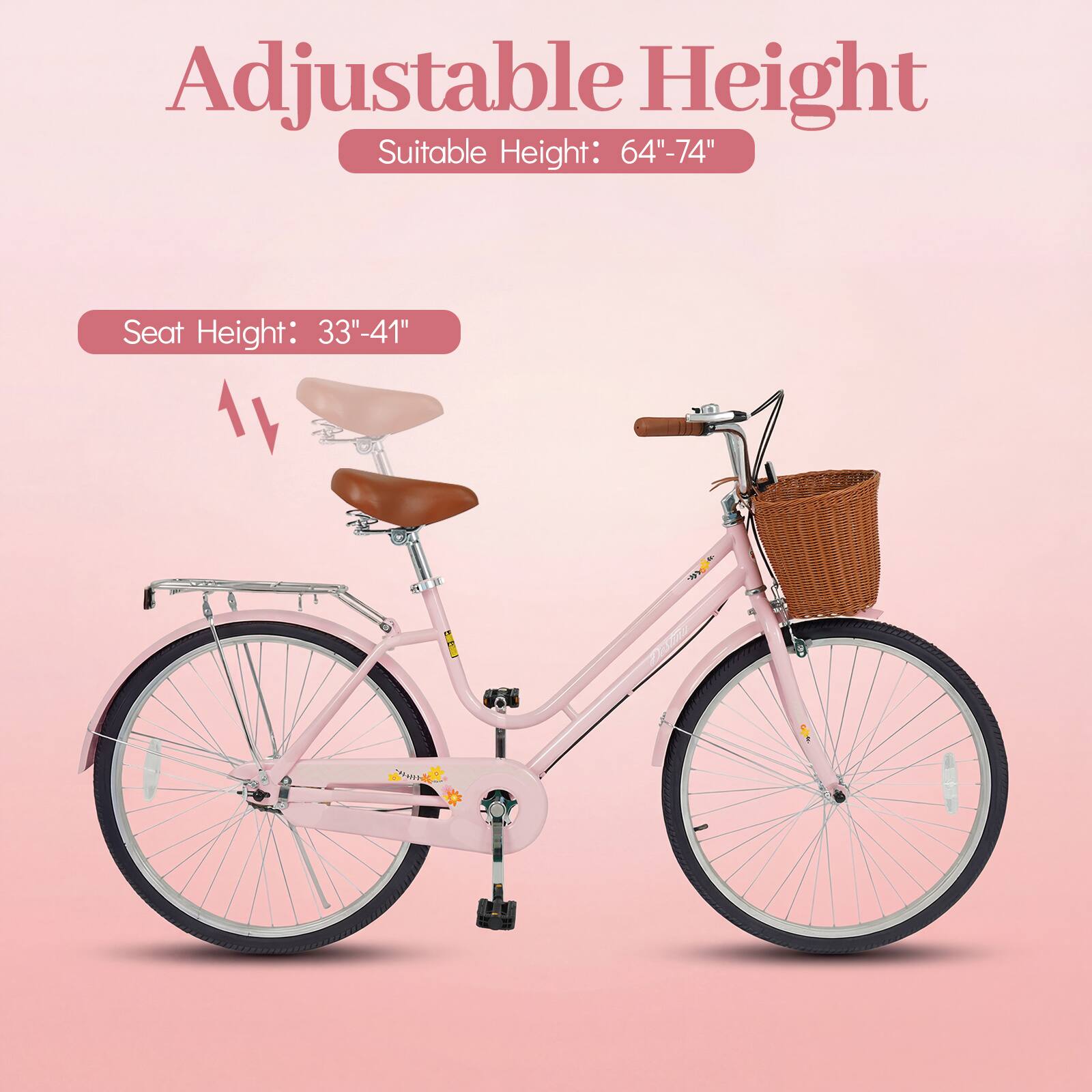Adjustable Height  
Suitable Height: 64"-74"  
Seat Height: 33"-41"