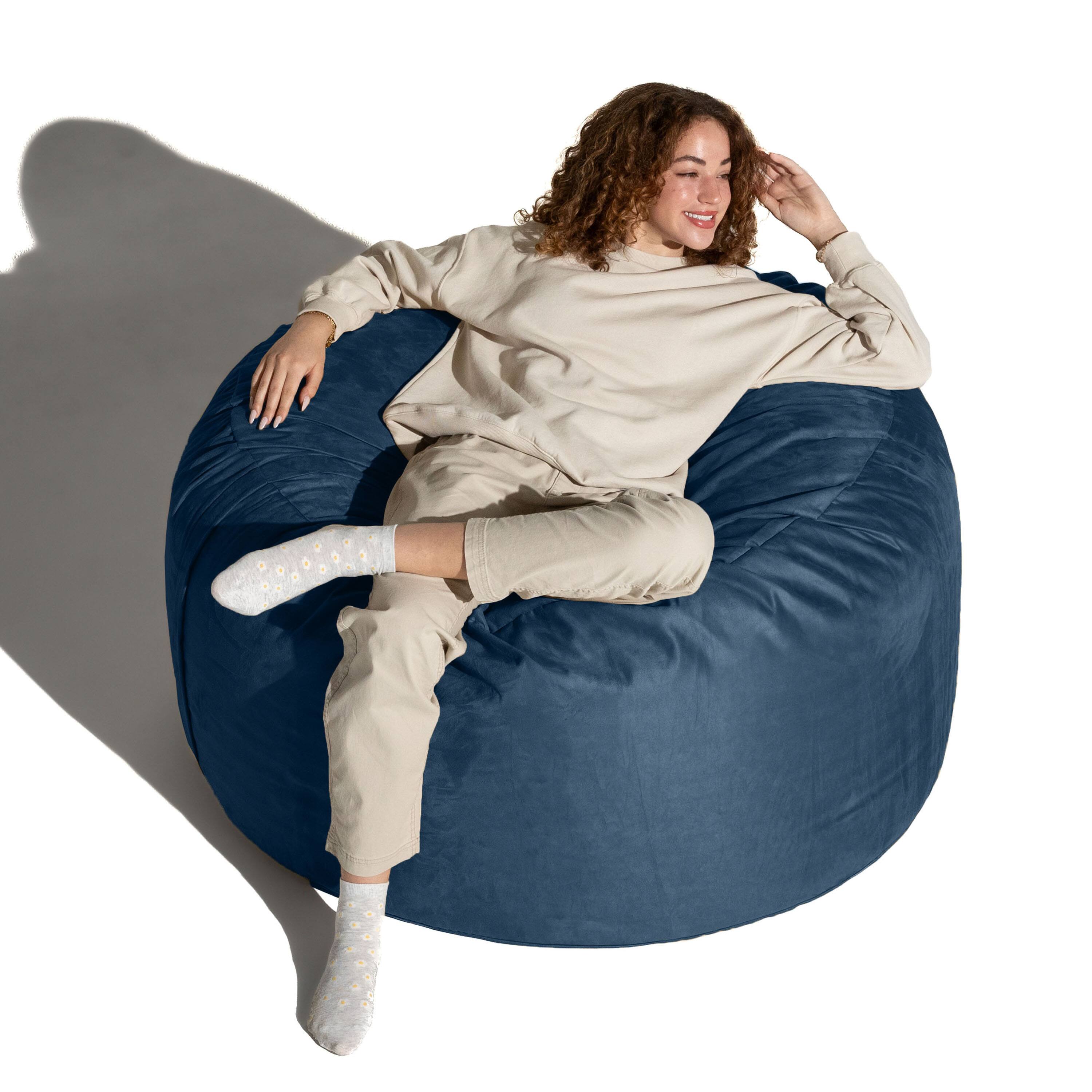 Alt View 5. Jaxx - Jaxx 4 ft Round Bean Bag Chair for Adults, Navy - Navy.