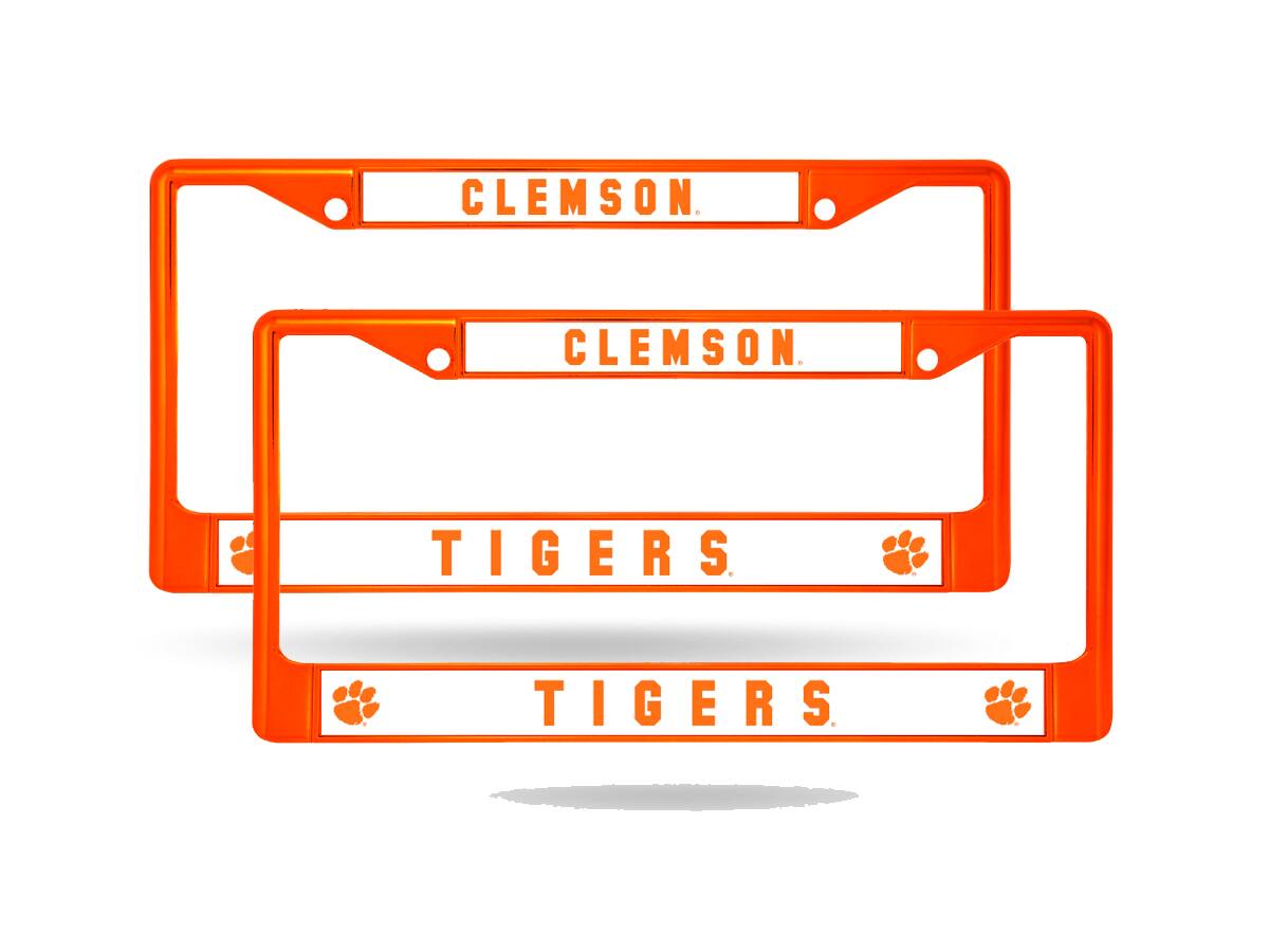 Clemson Tigers Orange Painted Chrome Metal License Plate Frame - Set of 2 Frames