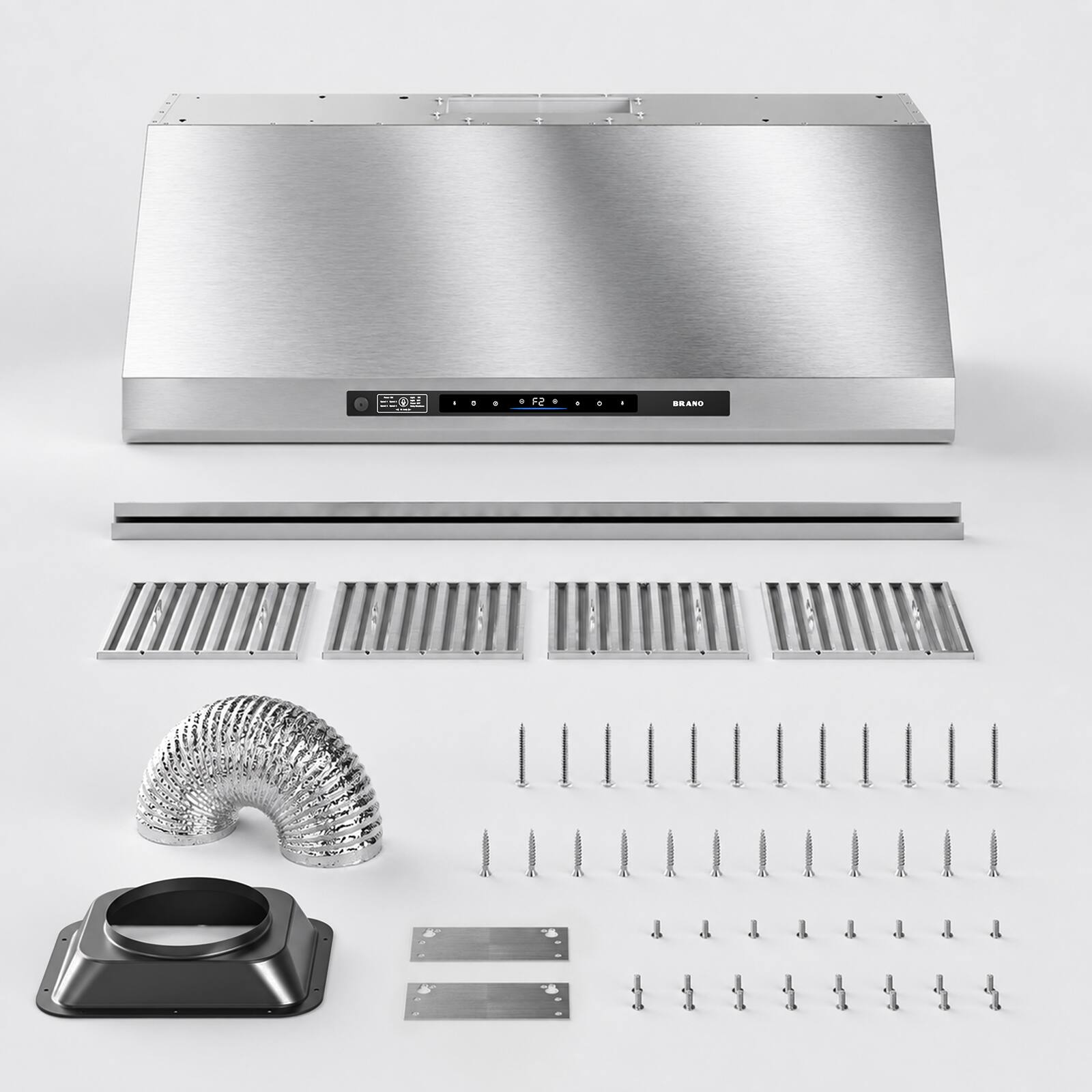 Alt View 6. Brano - BRANO 48" Under Cabinet Range Hood – 1400CFM, 6-Speed DC Motor, Voice & Gesture Control, Stainless Steel - Sliver.