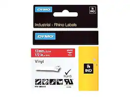 DYMO - Rhino Industrial 1805416 Vinyl Label Maker Tape, 1/2" x 18', White on (1805416) - Red