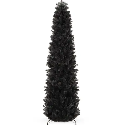 Front. Best Choice Products - Best Choice Products 6ft Black Artificial Holiday Christmas Pencil Tree w/ 608 Tips, Metal Base - Black.