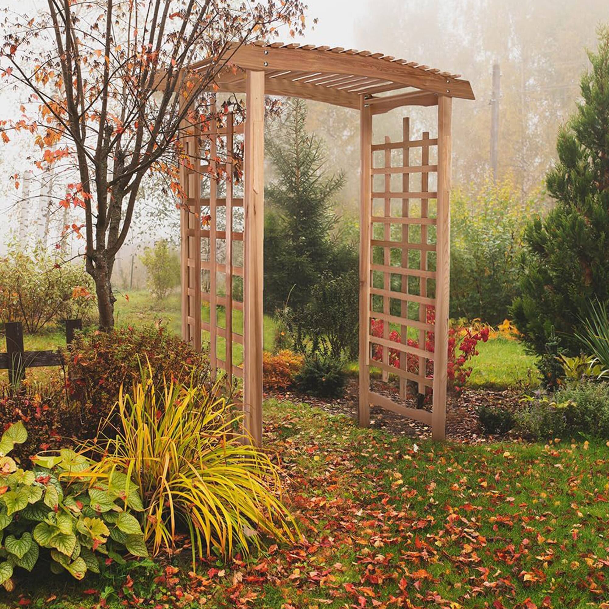 Alt View 6. All Things Cedar - All Things Cedar 6-Foot Pagoda Arbor Garden Arch Trellis for Climbing Plants - Brown.