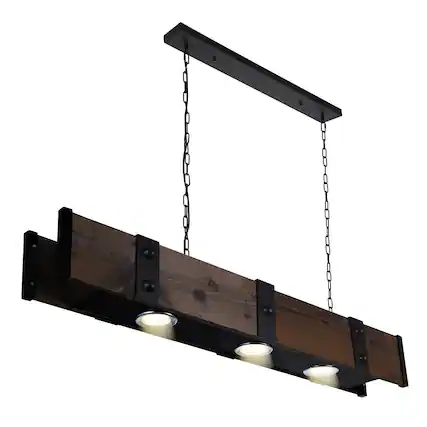 Front. CWI Lighting - Pago Drum Shade Island Light With Black & Wood Finish - Black.