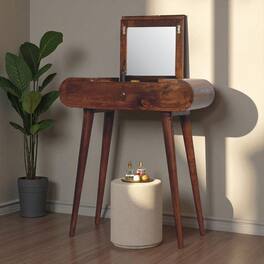 Artisan Furniture - Solid Wood Mini Round Chestnut Fold Vanity, 4 Storage Comparts - Brown