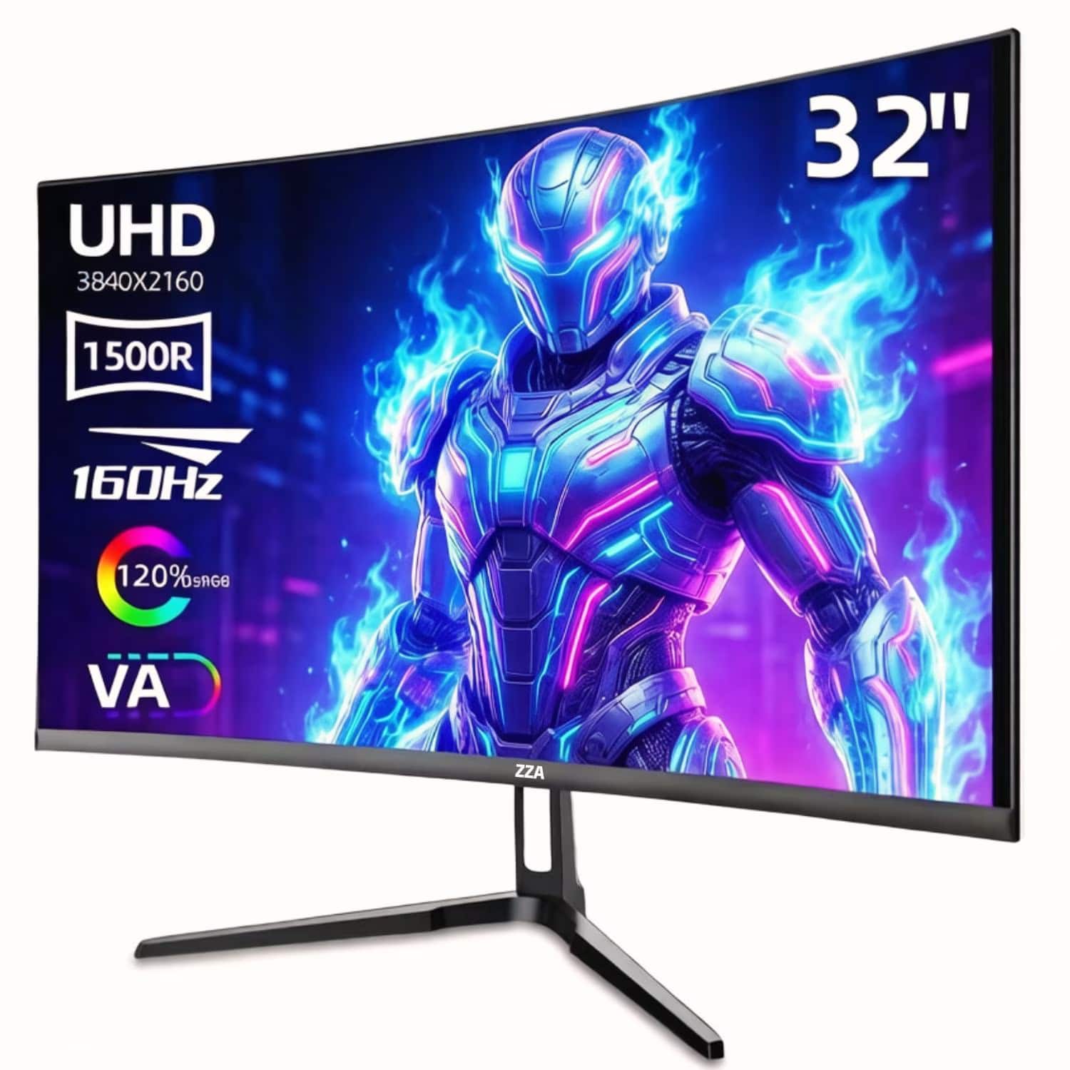 ZZA - 32" Curved UHD (3840 x 2160) Gaming Monitor, 160 Hz, Borderless - Black