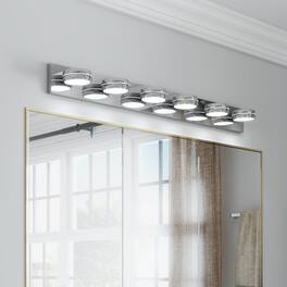 HOMLUX - 42.91 in. 6 Lights Chrome LED Vanity Light Bar with Acrylic Shade