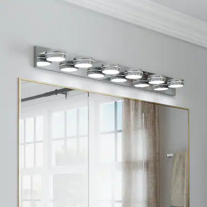 Front. HOMLUX - 42.91 in. 6 Lights Chrome LED Vanity Light Bar with Acrylic Shade.