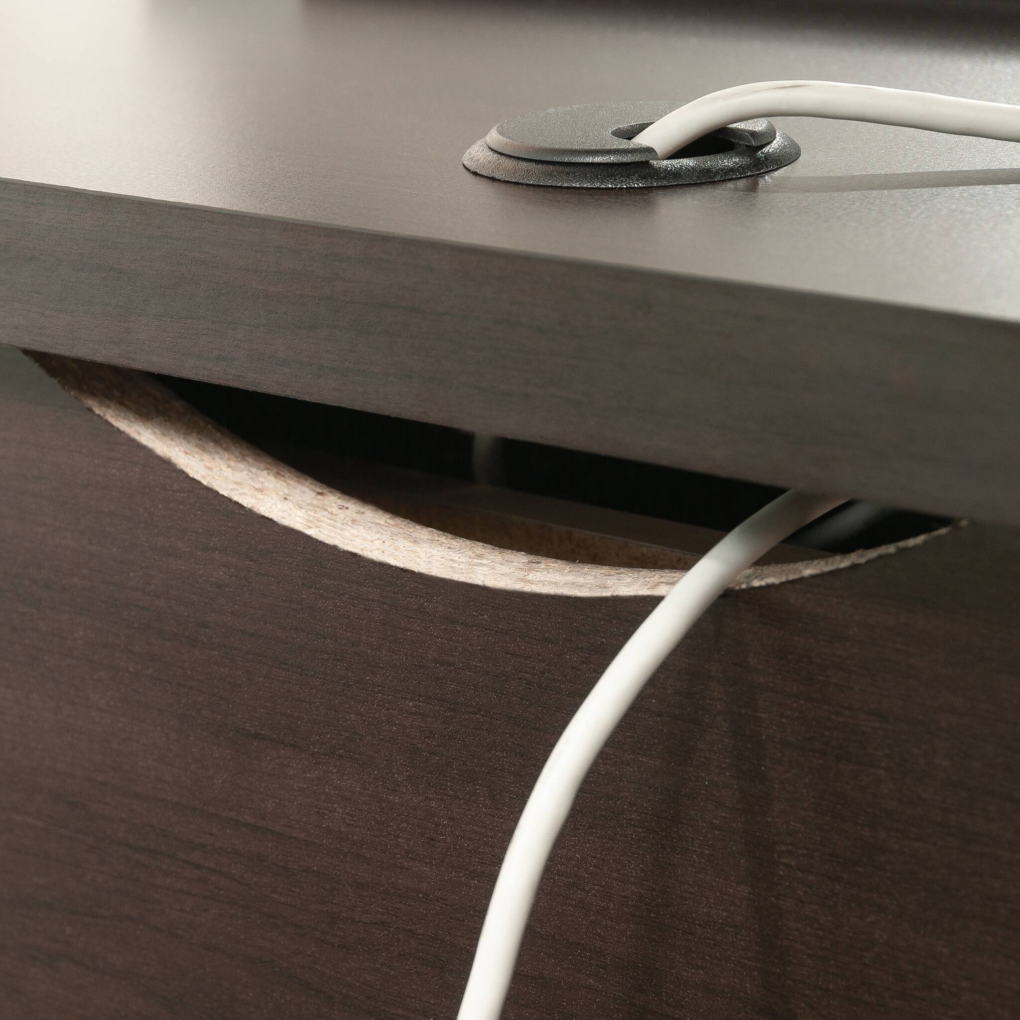 Back. Spaco - Computer Desk with Drawers, Cord Management, Large Work Surface for Home - Brown.