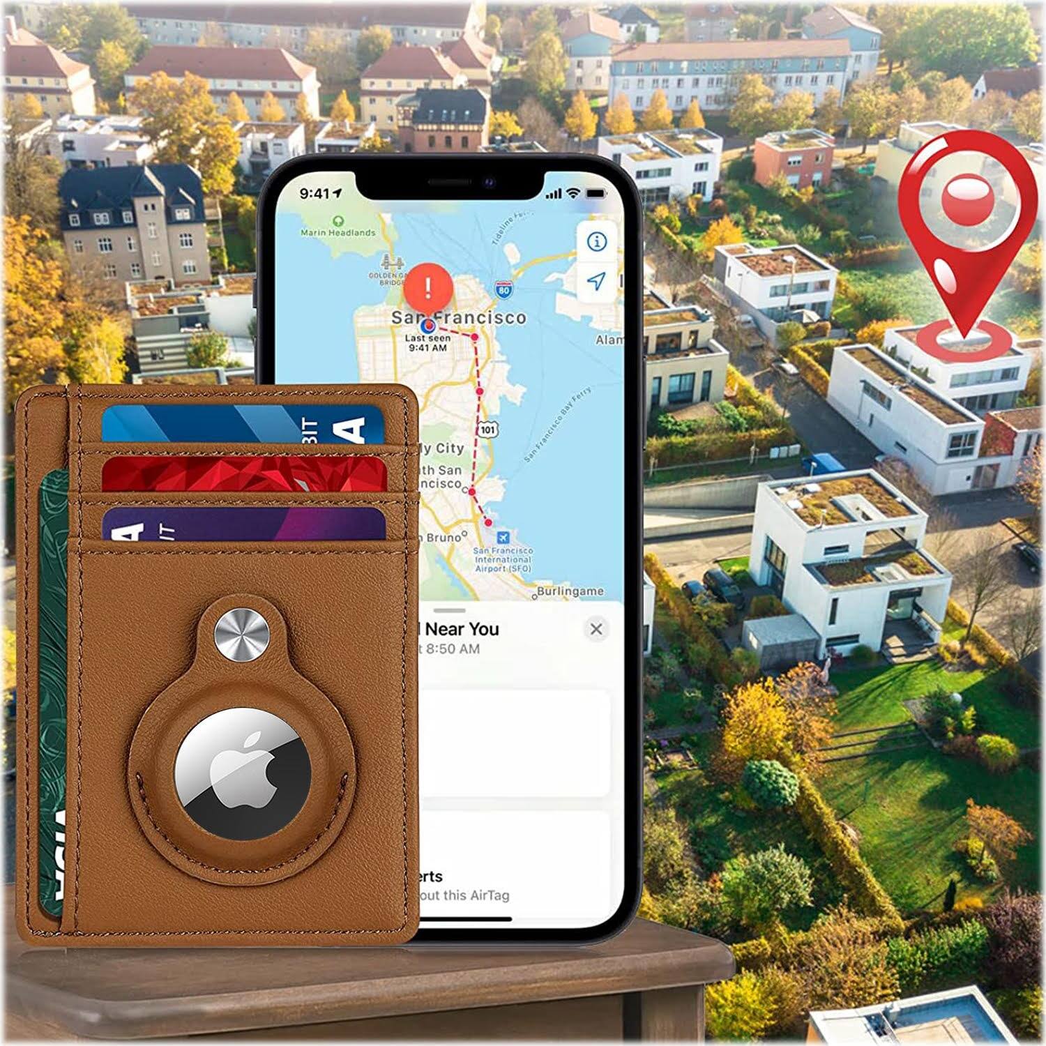 Alt View 12. SaharaCase - Slim Genuine Leather Wallet Case for Apple AirTag - Brown.