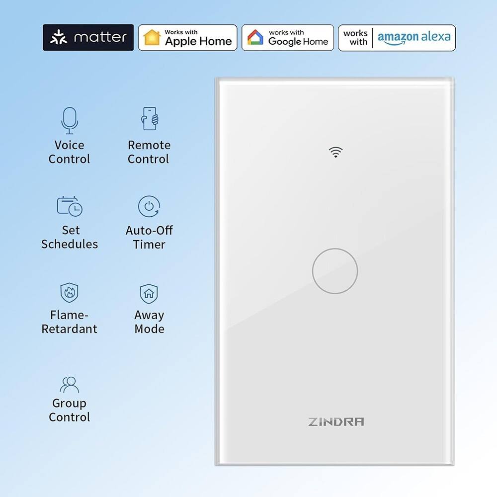 Schertz - Smart Light Switch, Tempered Glass Panel, 2.4GHz Wi-Fi, Neutral Wire Required, Single Pole, Works with Alexa, Google & A - White and Black
