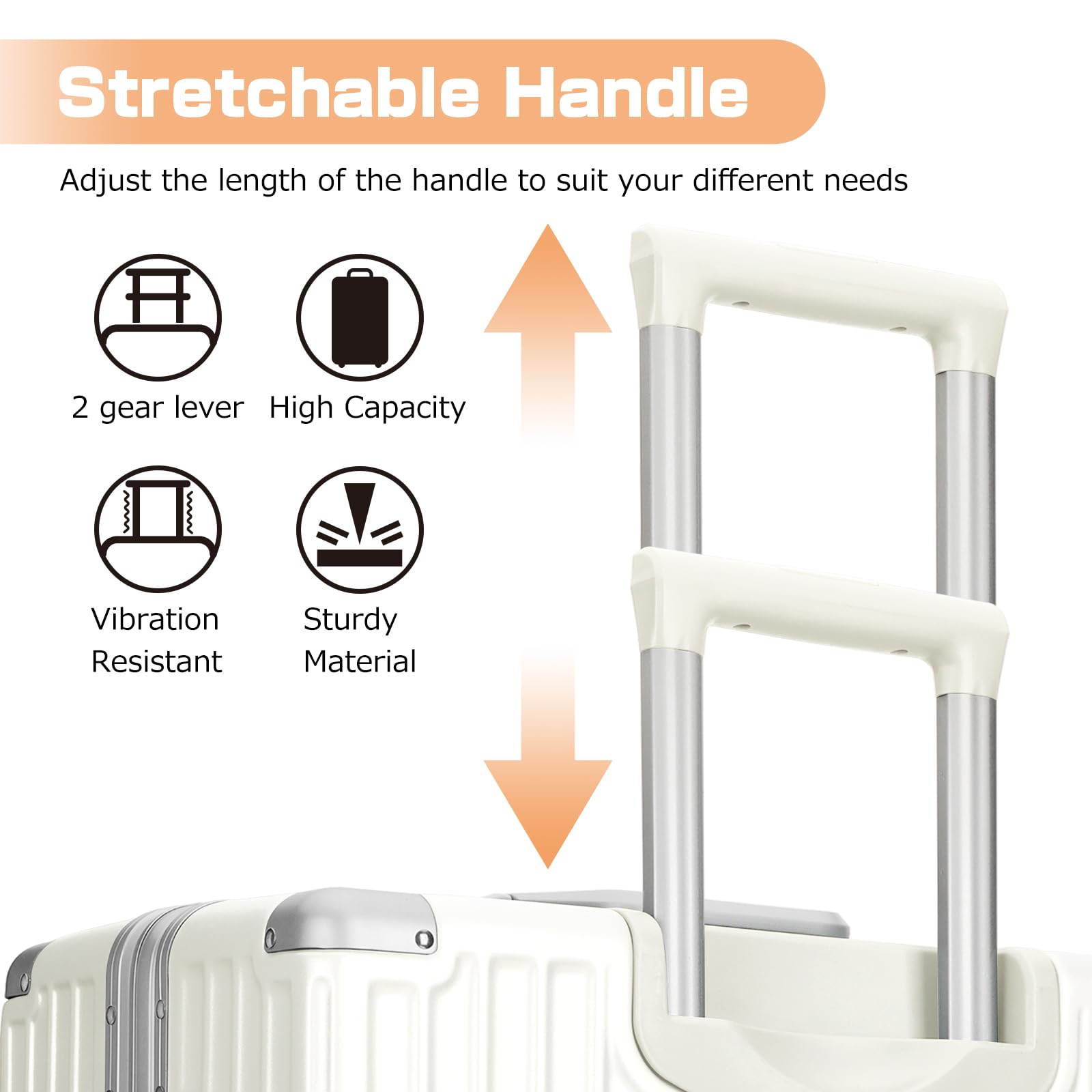 Stretchable Handle  
Adjust the length of the handle to suit your different needs  

- 2 gear lever  
- High Capacity  
- Vibration Resistant  
- Sturdy Material