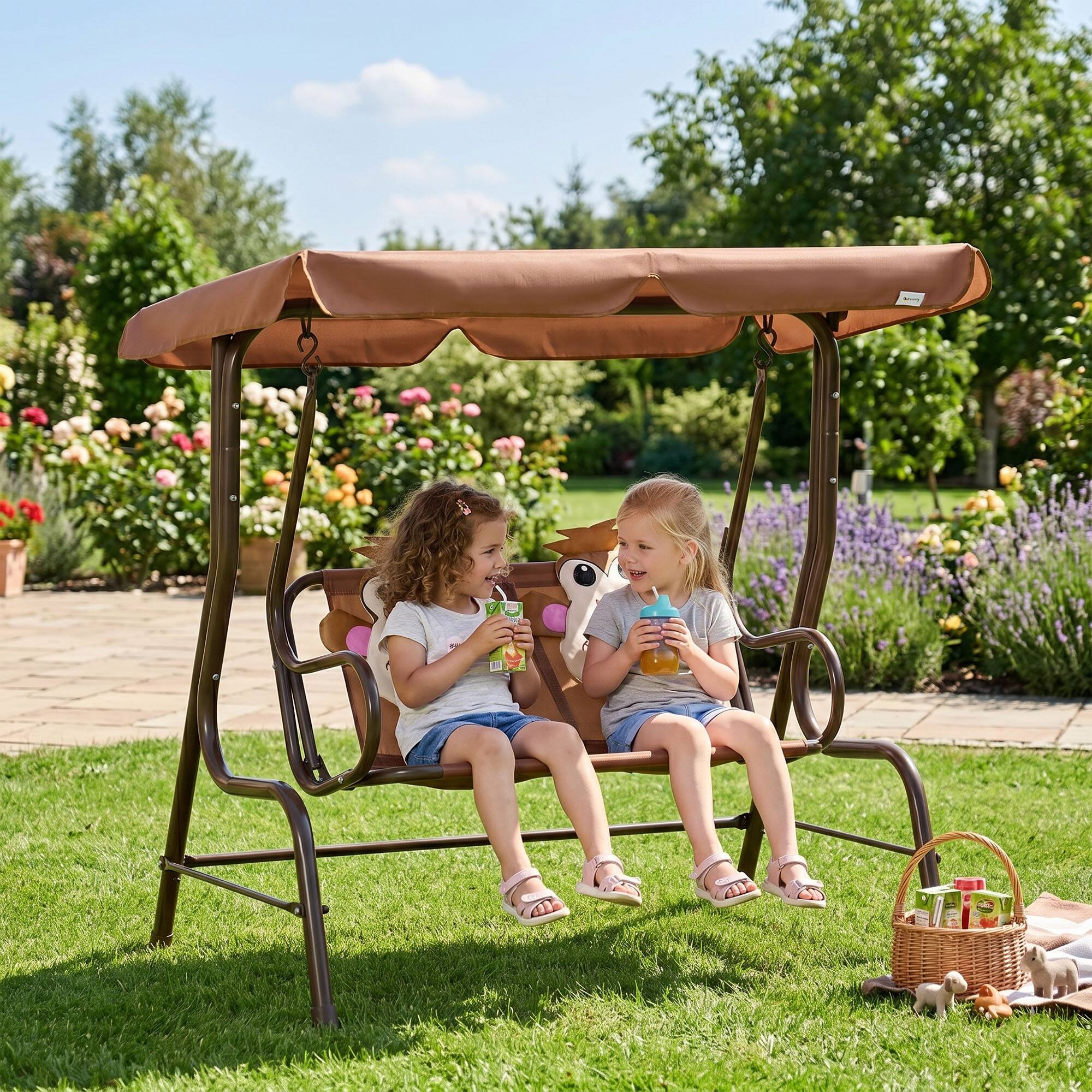 Alt View 1. Outsunny - Patio Swing, 2-Seater Outdoor Swing Chair with Adjustable Canopy and Safety Belt - Coffee.