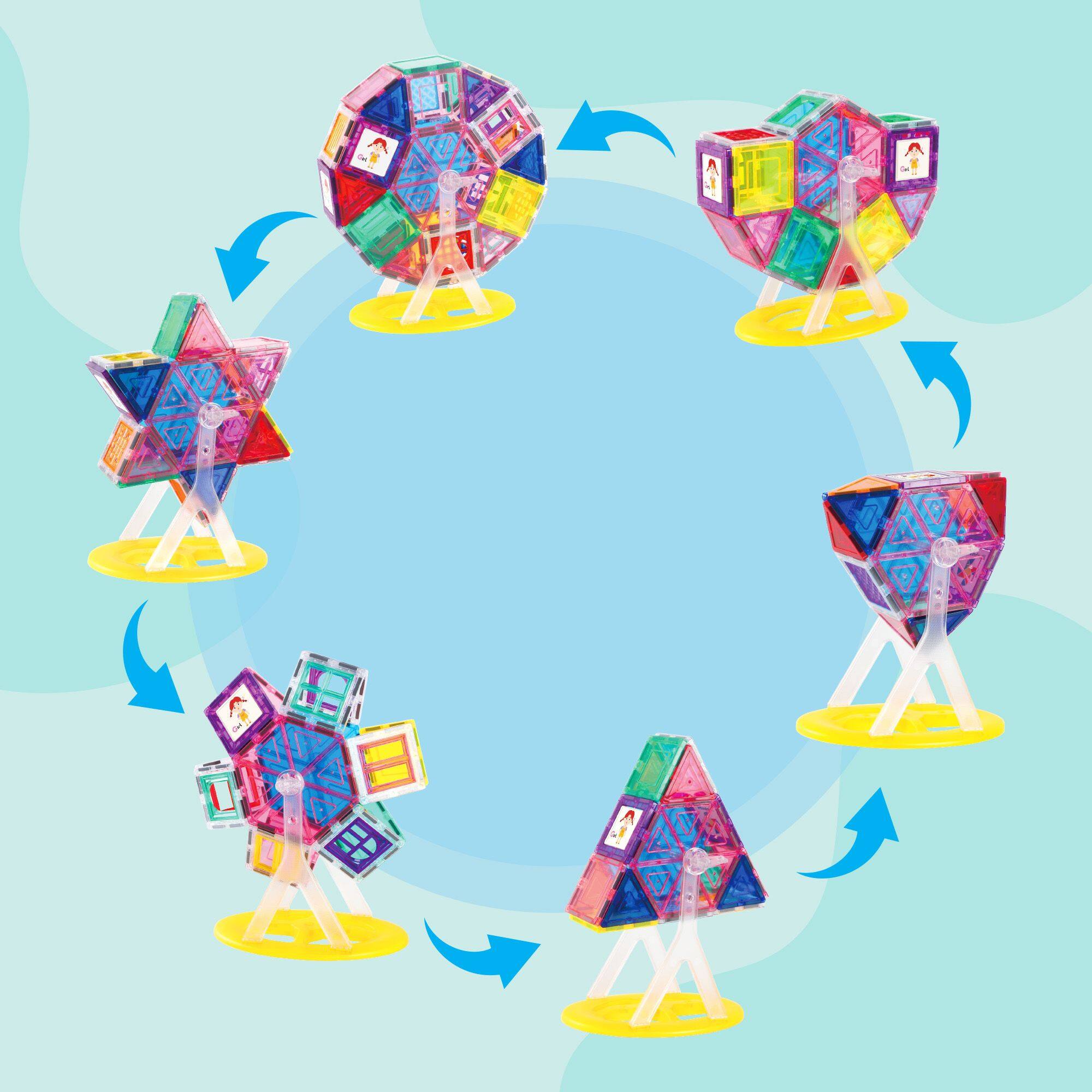 Alt View 4. PicassoTiles - PICASSO-TILES 63 PC Ferris Wheel Set, Magnetic Tiles, Building Blocks, STEM Toys for Kids 3+ - Multicolor.