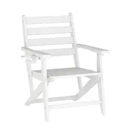 Emma + Oliver - Arcata Adirondack Dining Chair with Fold Out Cup Holder, Weather Resistant Recycled HDPE Adirondack Chair - White