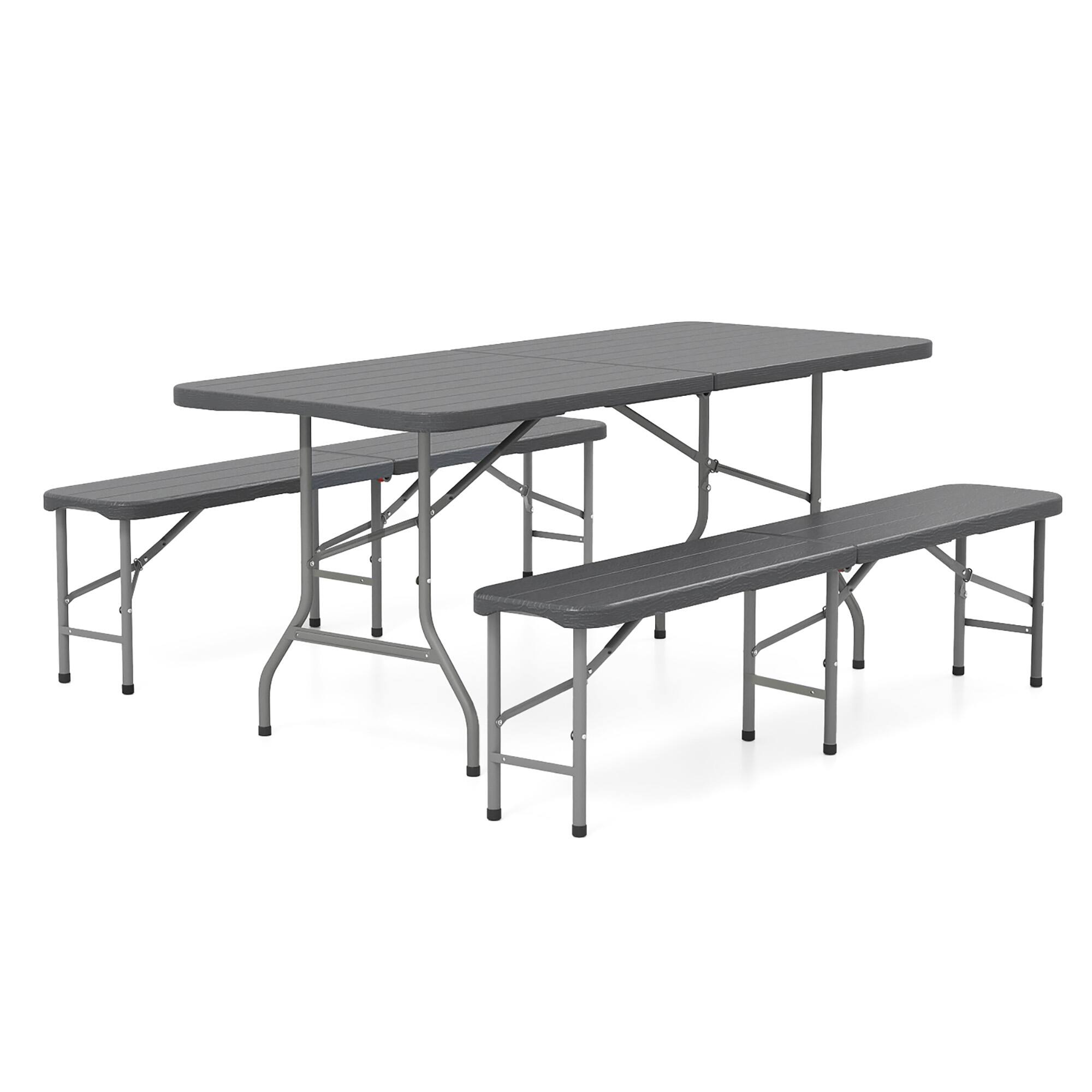 Alt View 9. Gymax - Gymax 6 ft Plastic Folding Bench Portable Fold-in-Half Seat w/ 1320 LBS Capacity Gray - Gray.