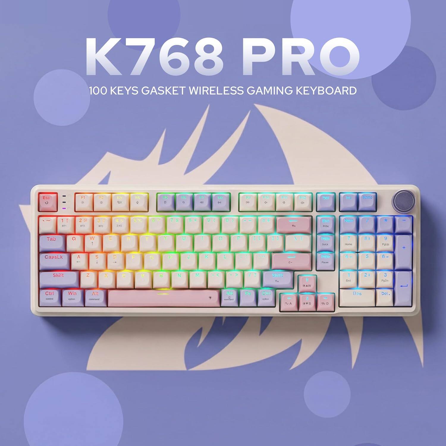 K768 PRO 100 KEYS GASKET WIRELESS GAMING KEYBOARD

Esc
F1
F4

:

N x
FM
Ell 0
F12
be
its
80%
2@ 877
3 IC
AS 240
5%
6
73
8*
9(
DI

Red PrSc
Net
/
10
-
Tab
Q
W 1
E
R
T
Y
U
I
0
P
!!
[]
VI
Pate Stock
T Home
18
9 Police
+
CapsLk
A
$
D
F
G
H
J
K
L
8.49
PER Paine
5
6-
Shift
Z
X
C
Y
B
N
M

11
Shift
Wa e
1 End
2A
3 Pg0n
Ctrl sonea
Win opton
Alt -
Alt
LA
SAS
WO
Ons
Del.