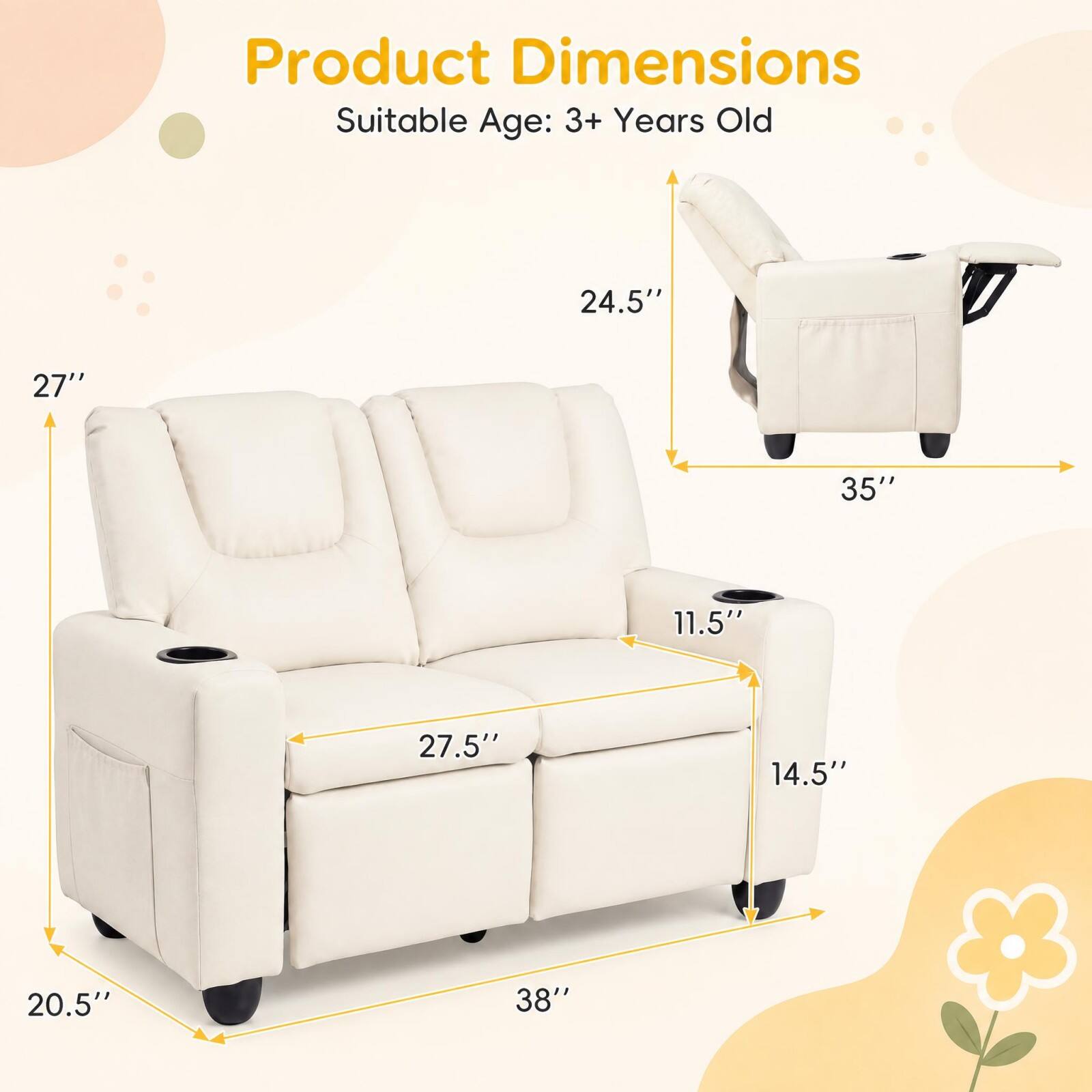 Product Dimensions
Suitable Age: 3+ Years Old

24.5"
27"
35"
11.5"
27.5"
14.5"
20.5"
38"