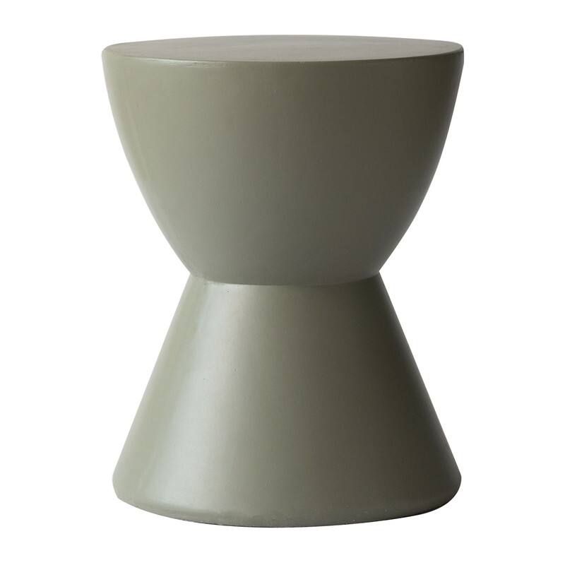 Front. LeisureMod - Loft Fiberstone Hourglass Side Table, Weather Resistant Indoor/Outdoor Pedestal Accent Table - Moss Grey.