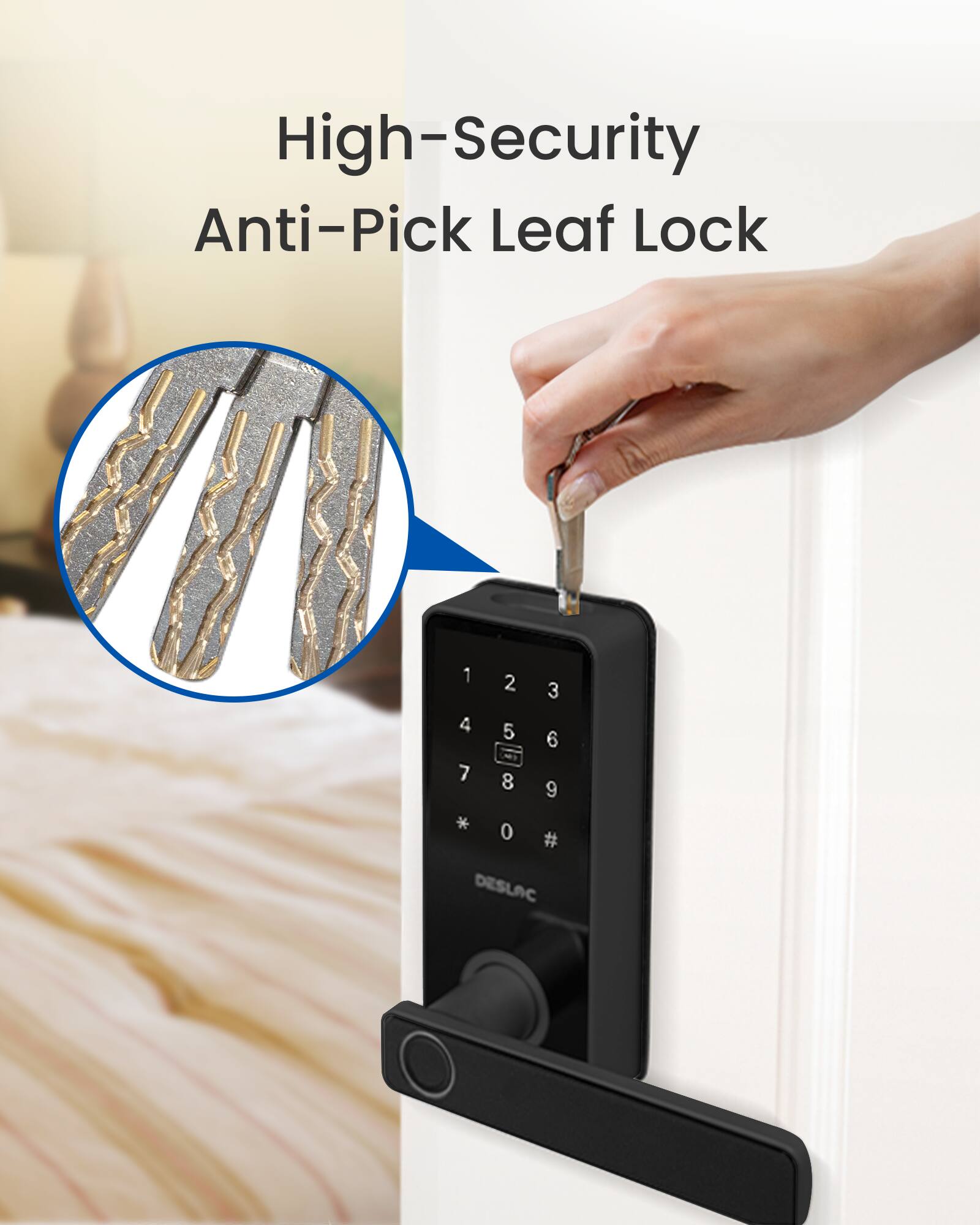 High-Security Anti-Pick Leaf Lock

1 2 3 4 5 6 N 7 8 9 * 0 #

DESLAC