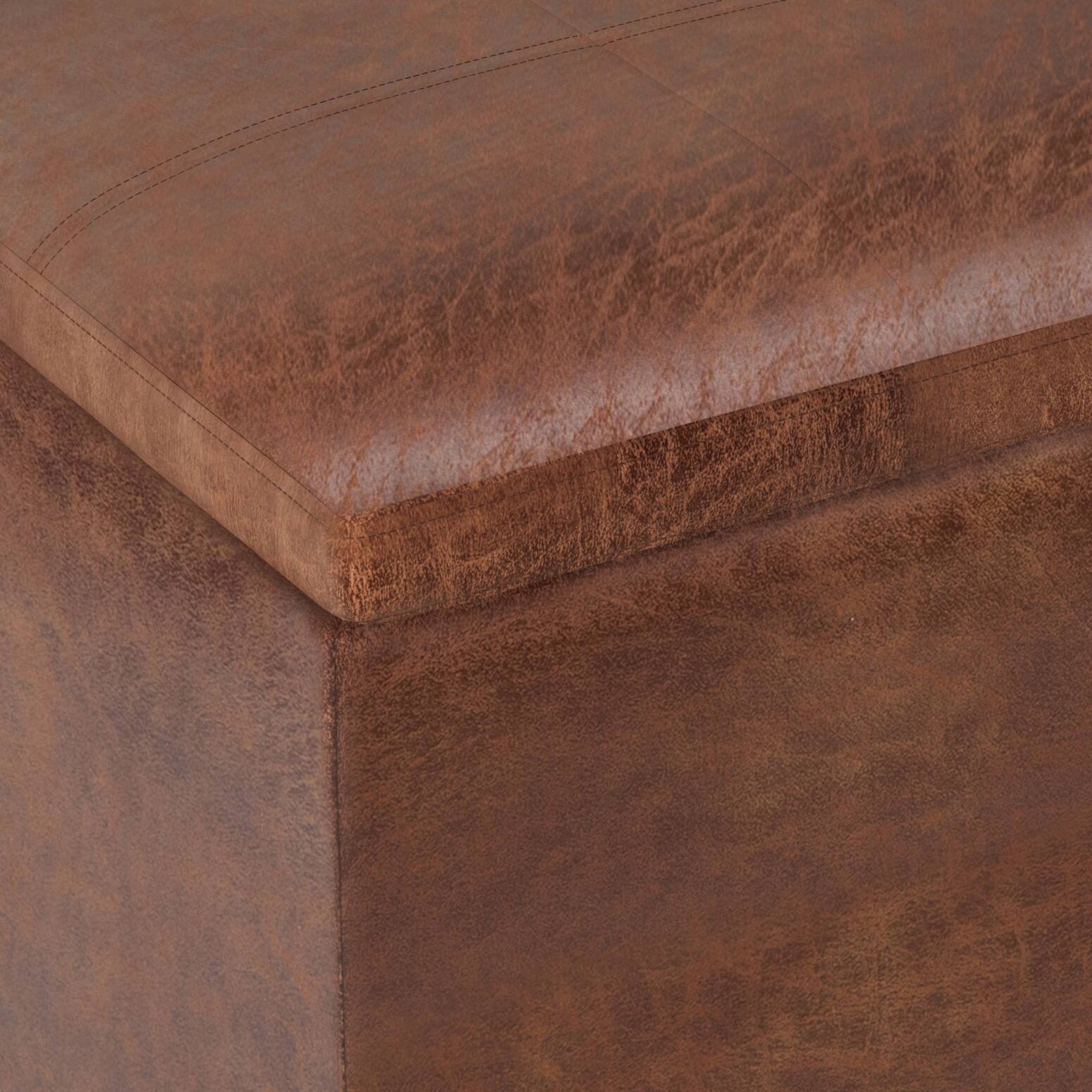 Angle. Tiramisubest - Distressed Saddle Brown Cube Storage Ottoman with Flip Tray - Multi-Functional Seating & Storage - Brown.