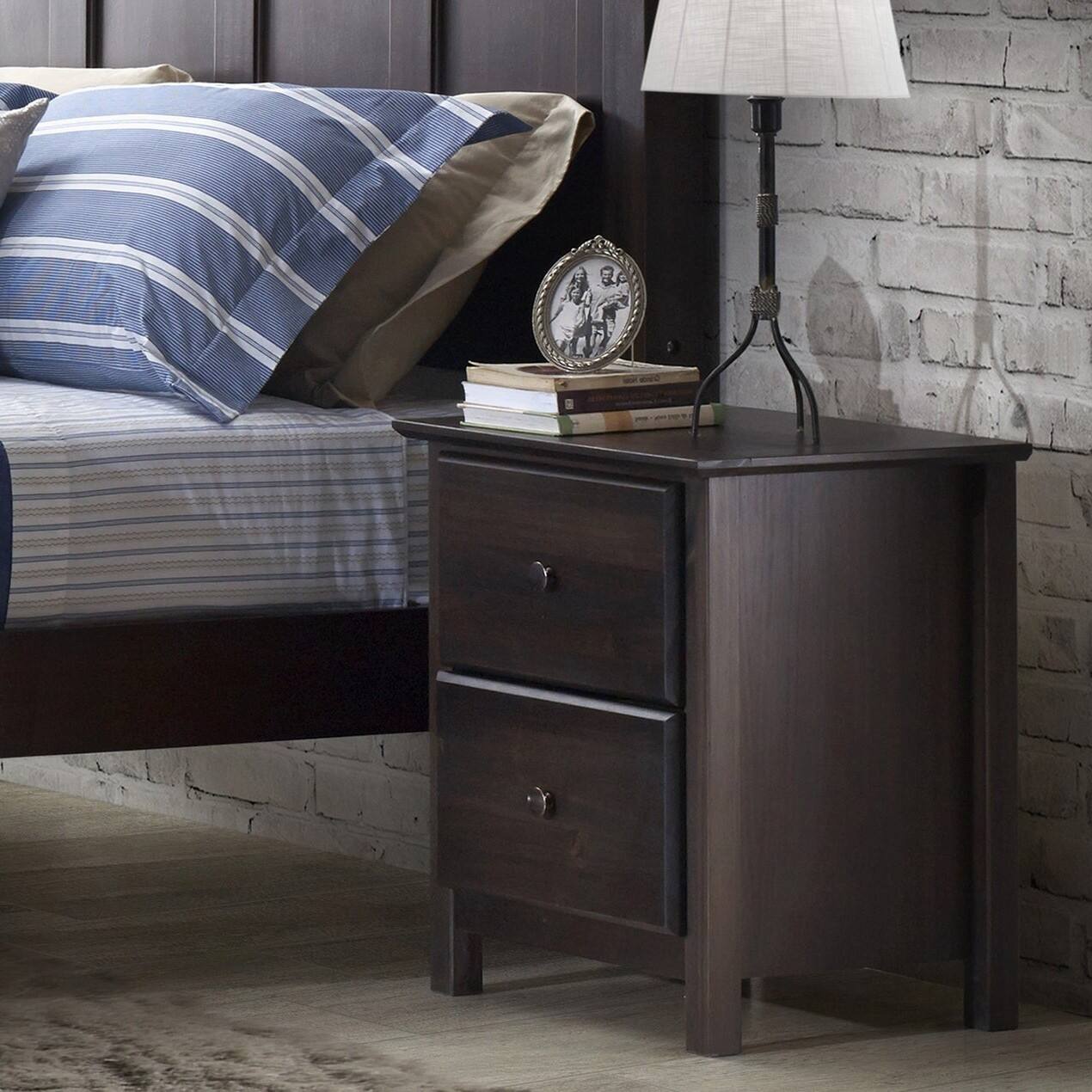 Back. Hivvago - Hivvago Farmhouse Solid Pine Wood 2 Drawer Nightstand - Dark Brown.