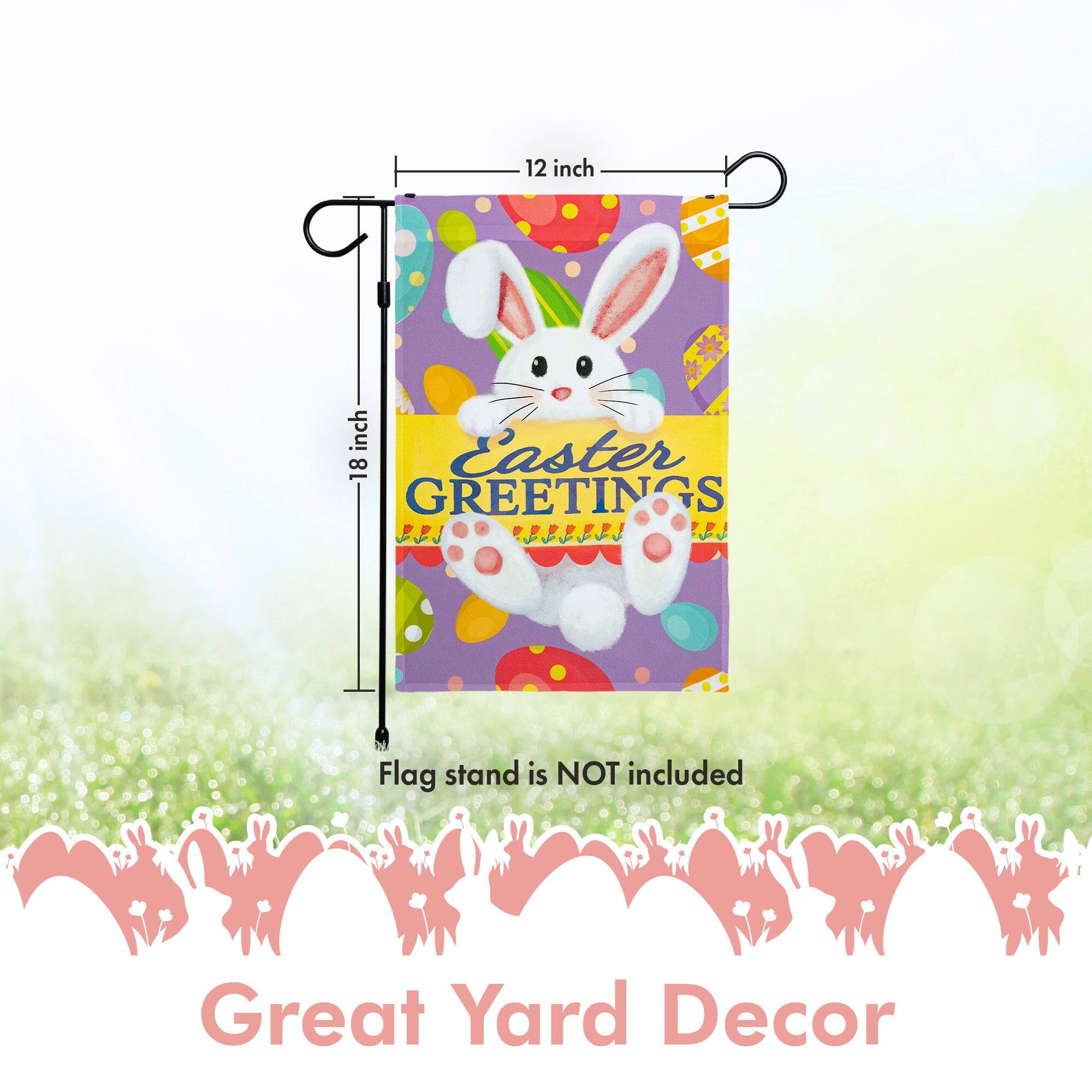 12 inch x 18 inch Easter GREETINGS Flag stand is NOT included Great Yard Decor