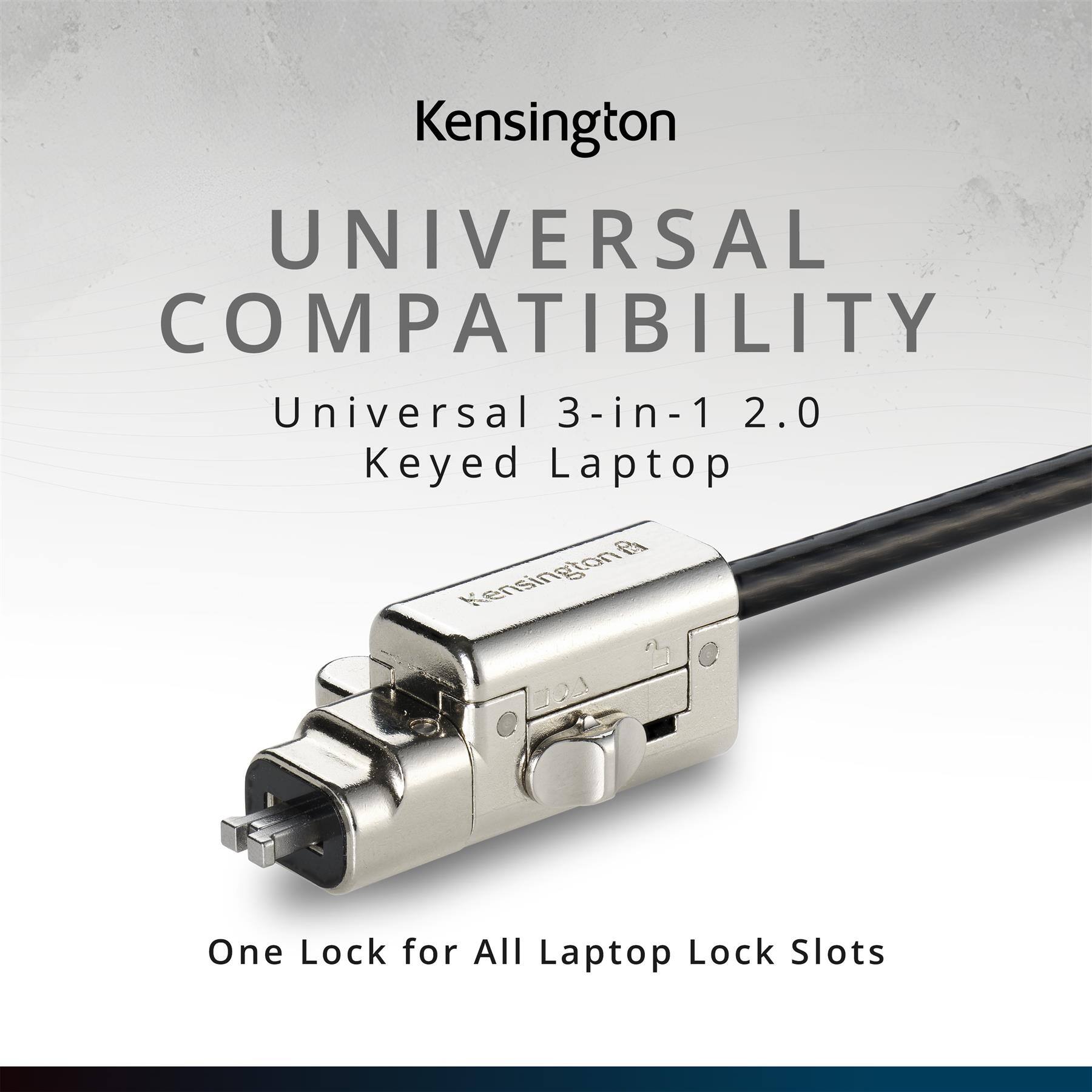 Kensington UNIVERSAL COMPATIBILITY Universal 3-in-1 2.0 Keyed Laptop B Kensington 20A One Lock for All Laptop Lock Slots