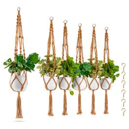 Sorbus - Macrame Plant Hanger (6 Pack) Indoor Outdoor Hanging Plant Pots Cotton Rope for Home, Patio, Garden - Brown