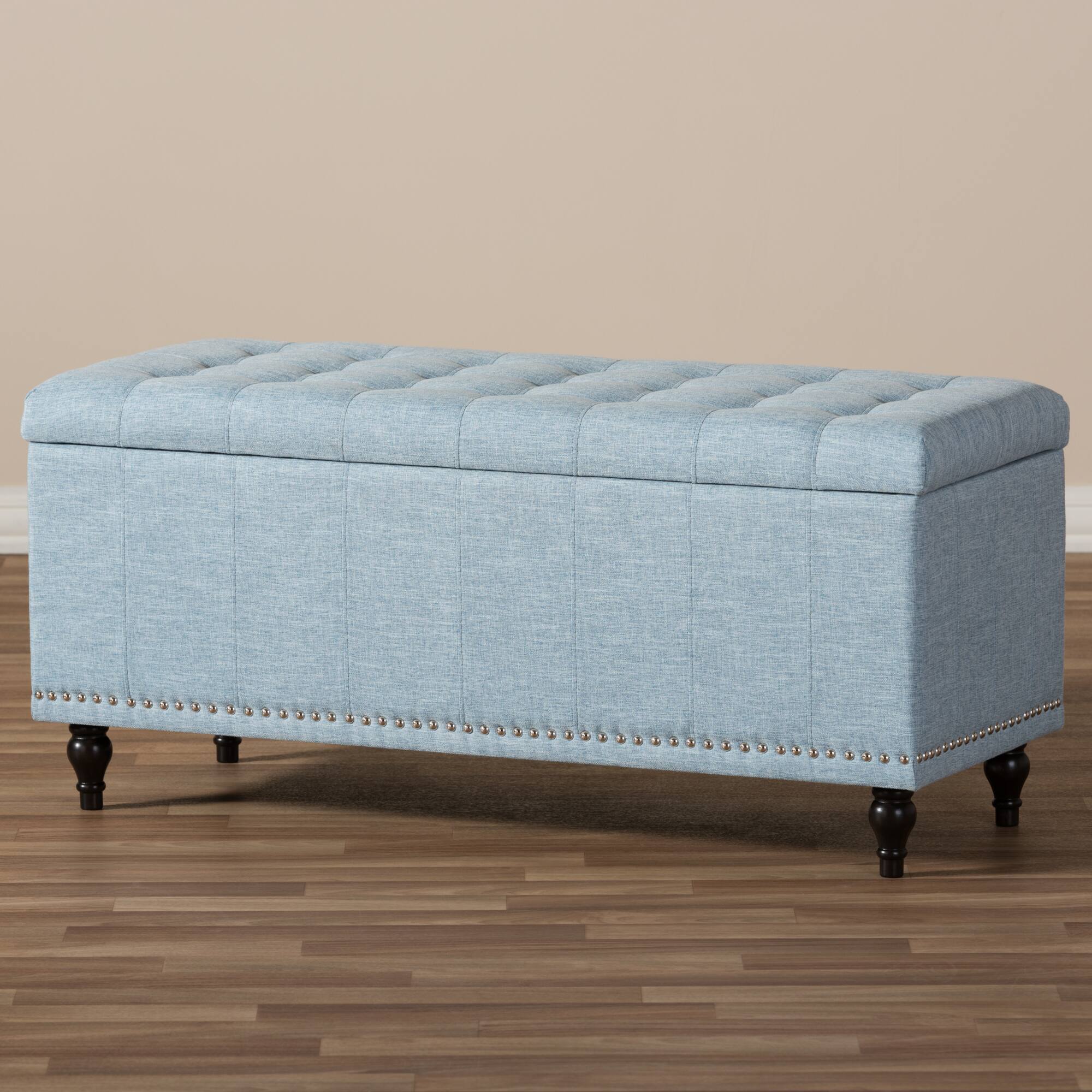 Alt View 6. Baxton Studio - Kaylee Modern Classic Fabric Upholstered Button-Tufting Storage Ottoman Bench - Light Blue.
