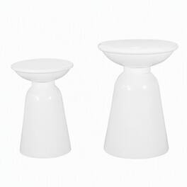 RYHNUYNE - Outdoor Side Table Set of 2 Powder-Coated Accent Tables with Flared Pedestal Base for Patio Garden Balcony - White