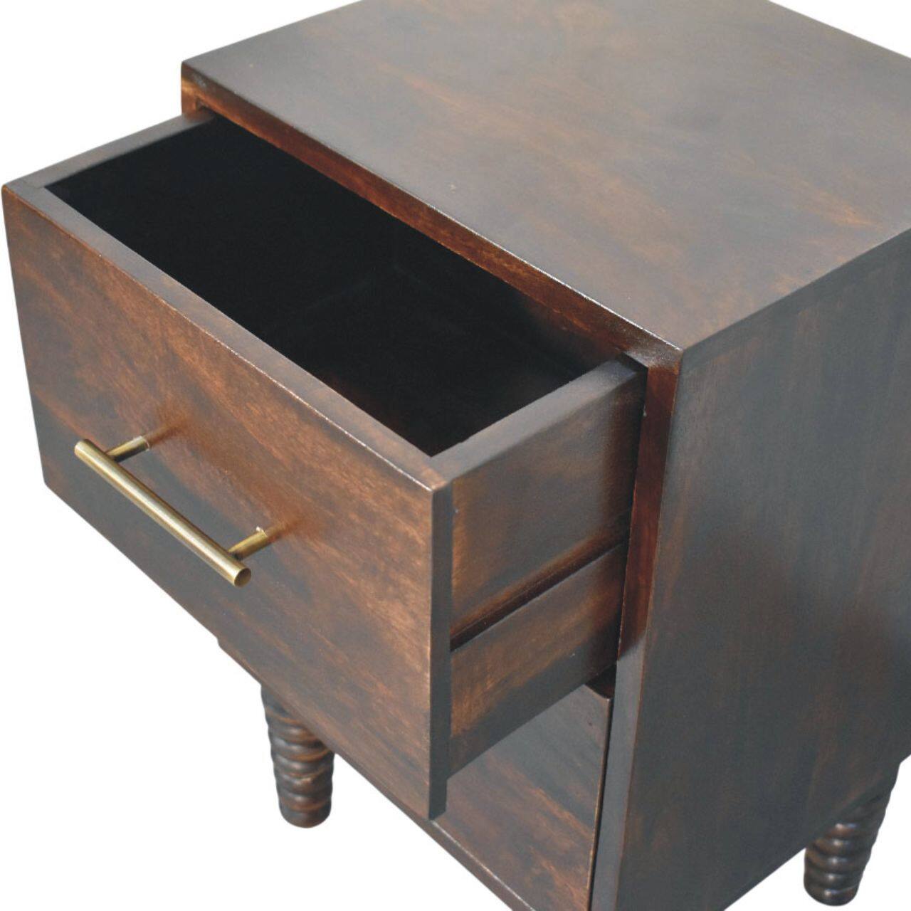 Alt View 3. Artisan Furniture - Artisan Furniture Solid Wood Spindle Mocha Bedside Table, 2 Drawers, Dark Brown - Dark brown.