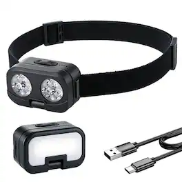 Cluzine - 900LM Rotatable Dual Head Sensor Headlamp, Dual Light Source Long Endurance Induction Headlight for Outdoor Fishing - Black