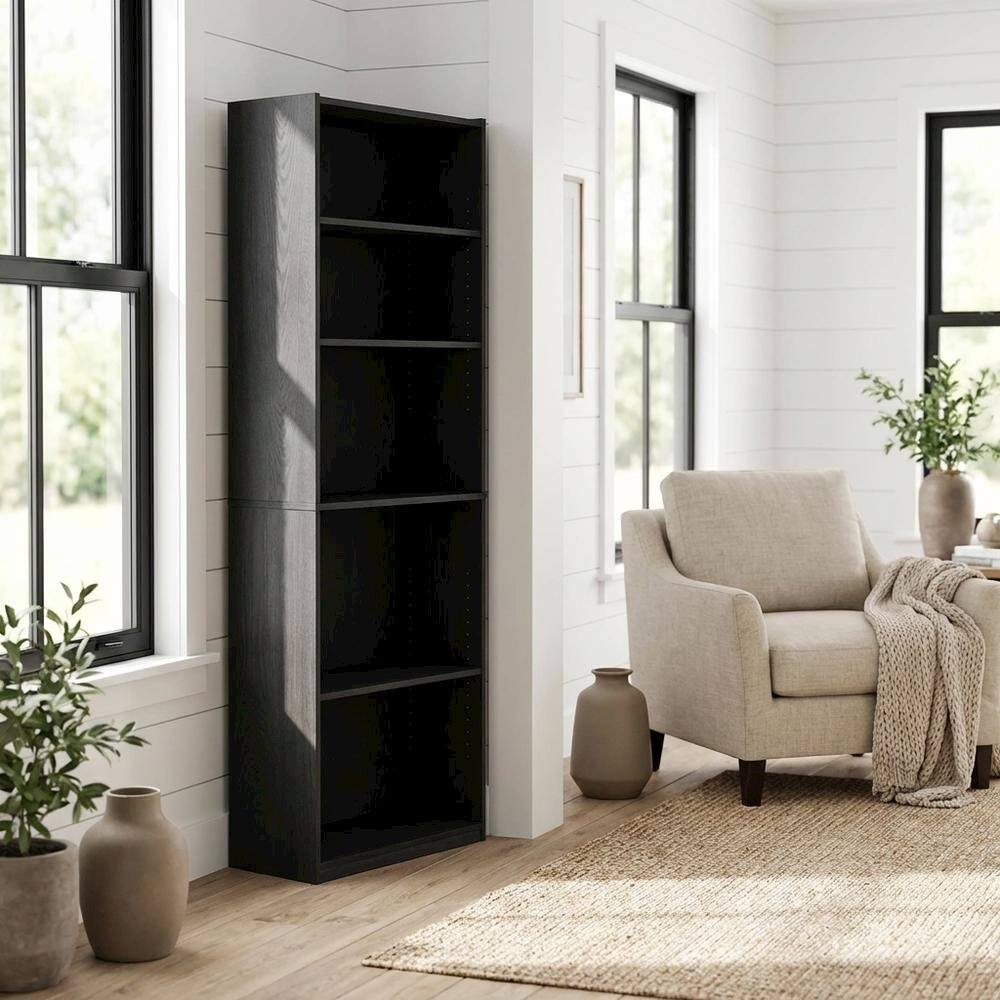 Angle. FurniFact - Bookcase with Engineered Wood Finish and Open Shelving for Home Storage - Blackwood.