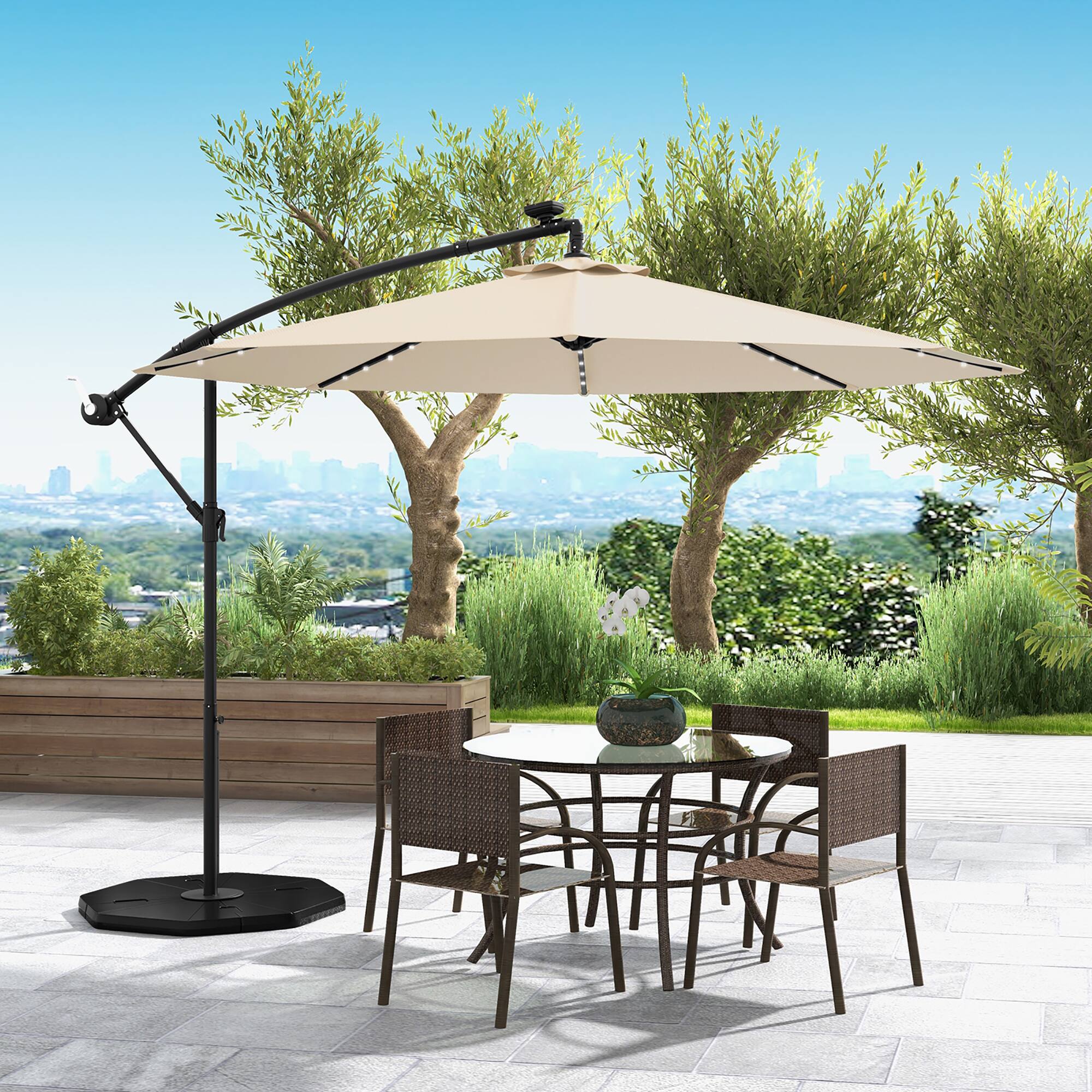 Alt View 4. Gymax - Gymax 10 ft Patio Offset Umbrella w/ Solar Lights Deck Umbrella w/ Easy Tilt Adjustment Beige - Beige.