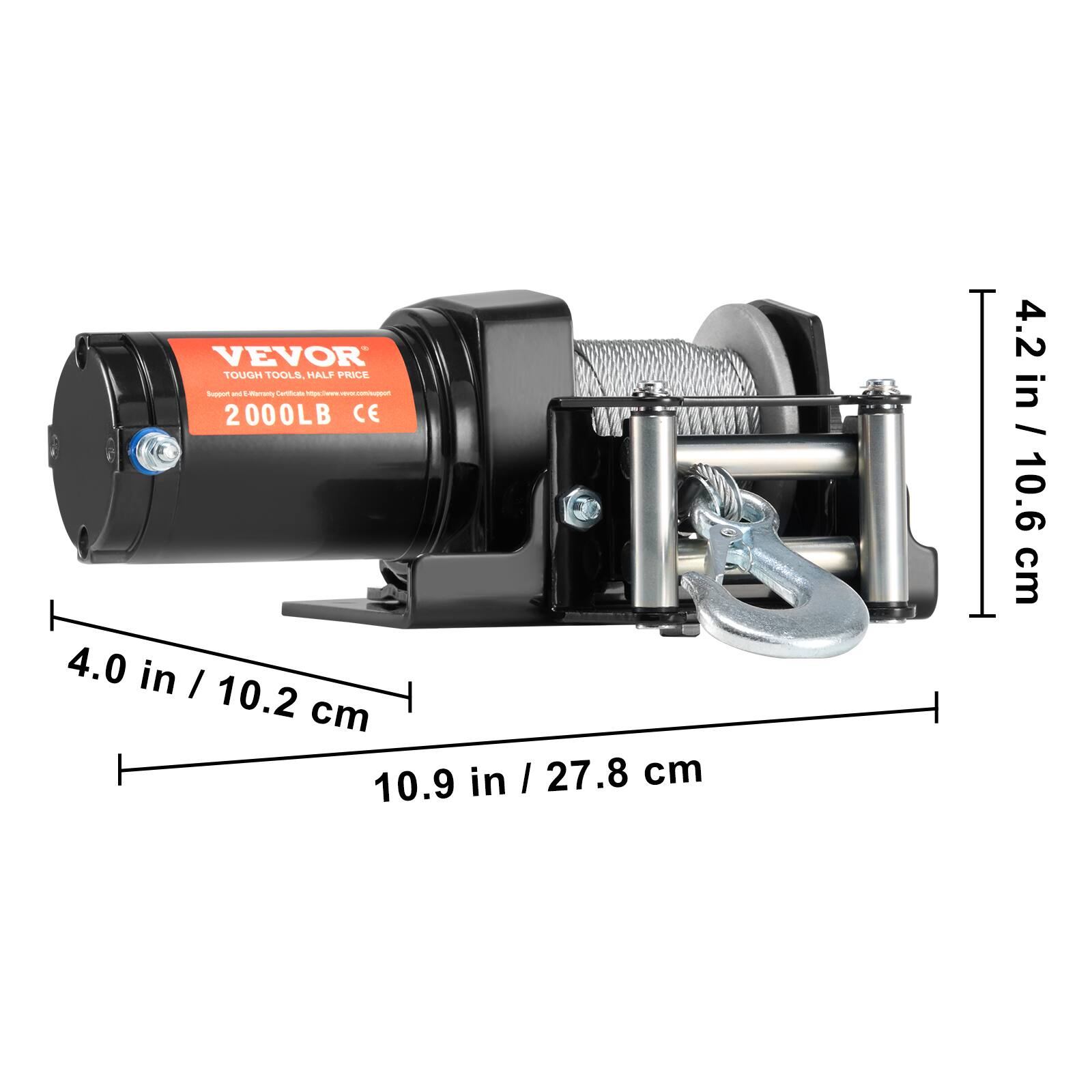VEVOR TOUGH TOOLS, HALF PRICE  
2000LB CE  
4.0 in / 10.2 cm  
10.9 in / 27.8 cm  
4.2 in / 10.6 cm