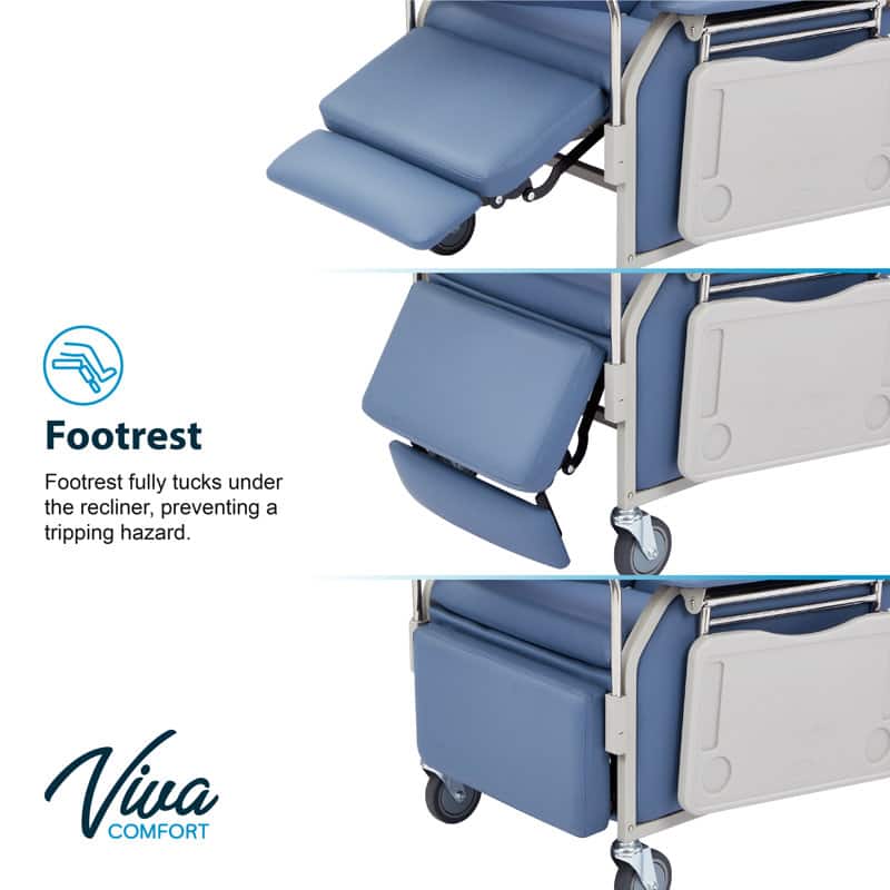 Footrest: Footrest fully tucks under the recliner, preventing a tripping hazard. Viva Comfort