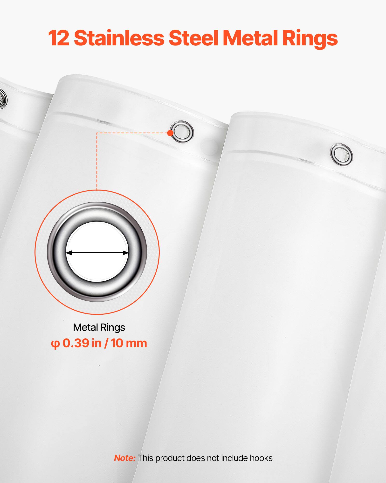 12 Stainless Steel Metal Rings  
Metal Rings  
Ø 0.39 in / 10 mm  

Note: This product does not include hooks