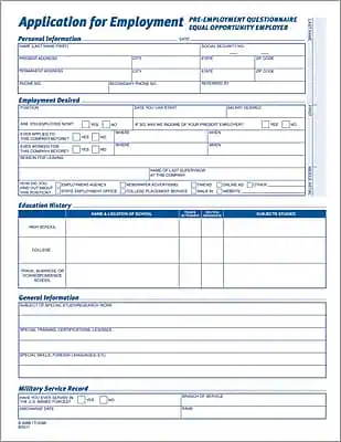 TOPS Application For Employment, 4 Sided, Folded, Ruled, 1 Part, 11