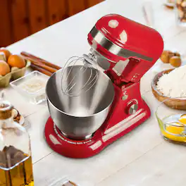 Aukfa - Stand Mixer,4.5L 280W 12-Speed Tilt-Head Food Mixer, Kitchen Electric Mixer with Dough Hook, Wire Whip & Beater - Red
