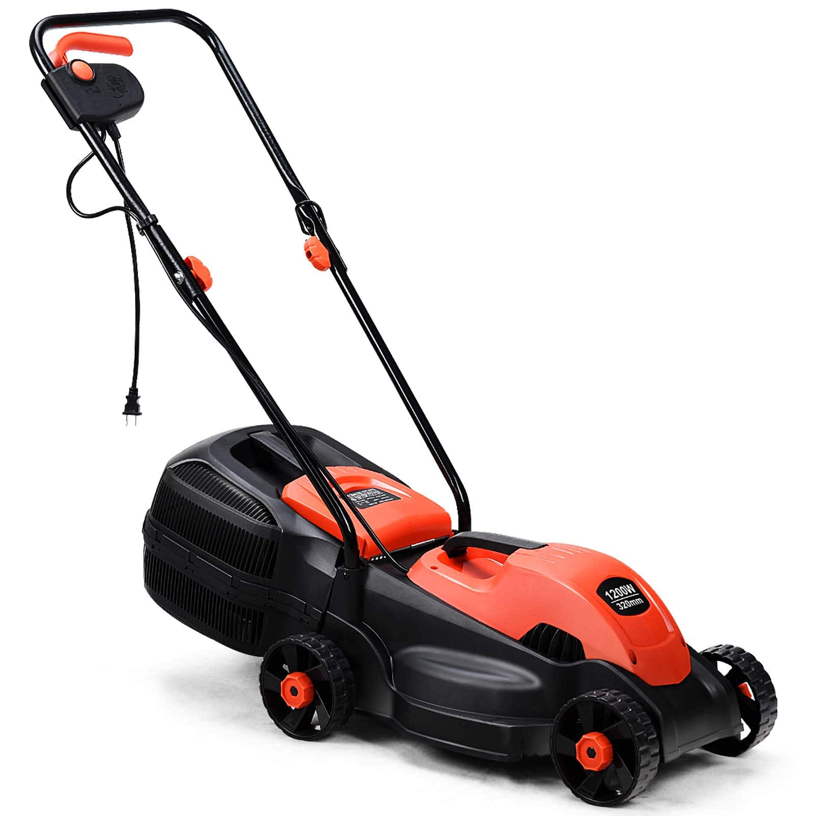 Ecooso - 13" Corded Electric Push Lawn Mower with Grass Bag, Lightweight Walk-Behind Mower